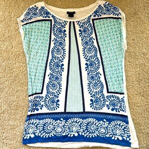 Ann Taylor Blue and White Patterned Top